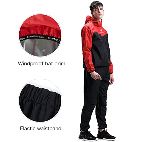 HOTSUIT Sauna Suit for Men Sweat Sauna Jacket Pant Gym Workout Sweat Suits, Red, L