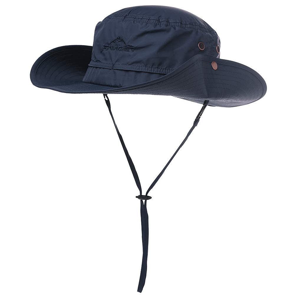 Comhats UPF 50 Sun Hats Wide Brim Summer Safari Hat Fishing Hiking Boonie Hats for Men Chin Strap Waterproof Navy Medium Large