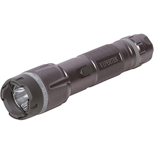 VIPERTEK VTS-T03 Aluminum Stun Gun for Self Defense Rechargeable with LED Flashlight, Gray