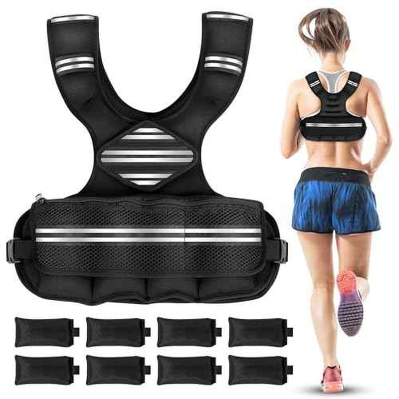 Adjustable Weighted Vest for Women Men, 6-18 LBS Weighted Walking Vest with 8 Ironsand Weights & Reflective Strip, Strength Training Weight Vests for Running GYM Home Workout, Large Zippered Pocket