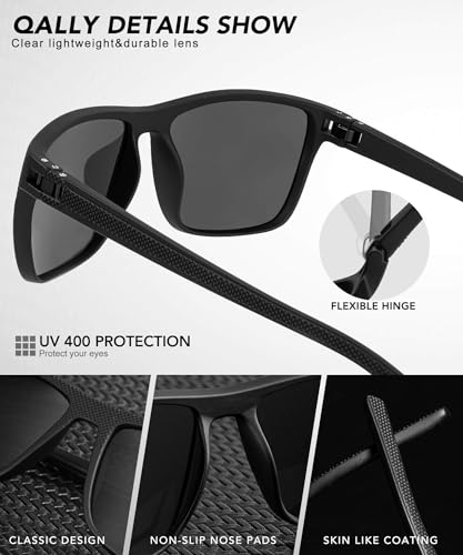 QALLY Polarized Sunglasses Men, Mens Sunglasses Polarized UV protection Lightweight Sun Glasses for Driving Fishing Golf