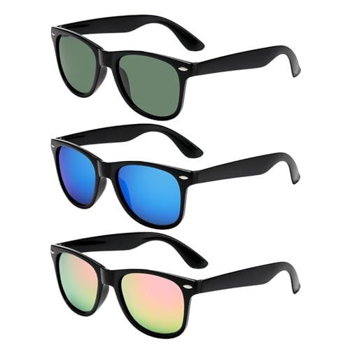 SUNDRIFT Sunglasses for Men & Women | Polarized Sunglasses | All-Terrain Glasses | UV400 Protection | Perfect for Hiking, Boating, Swimming, & Golfing | 3 Pack With Blue, Orange, & Olive Lenses