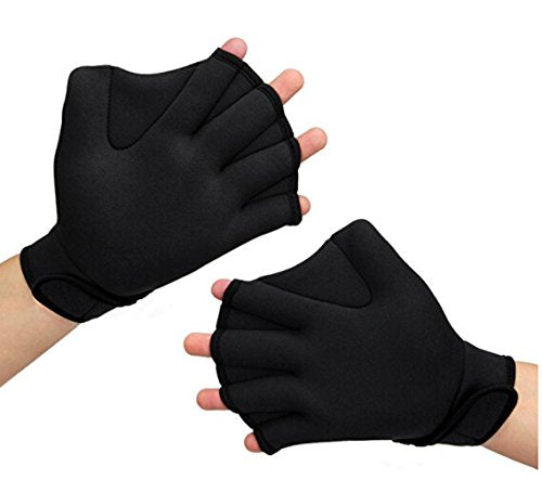 Greenery-GRE Aquatic Gloves for Water Aerobics and Water Resistance Training, Webbed Swim Gloves for Men Women Adult Children, Aquatic Fit Workout FitnessSwimming Gloves, One Pair (Black, L)