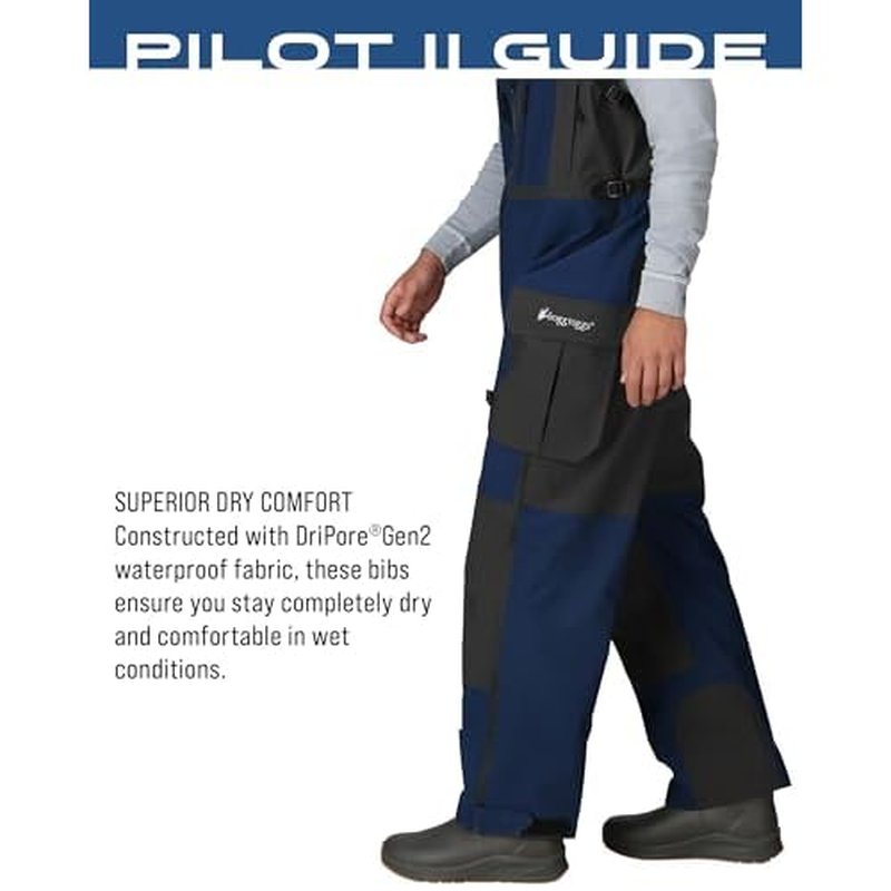 FROGG TOGGS Men's Pilot II Guide Waterproof Breathable Rain Bib, Dust Blue/Slate, Medium