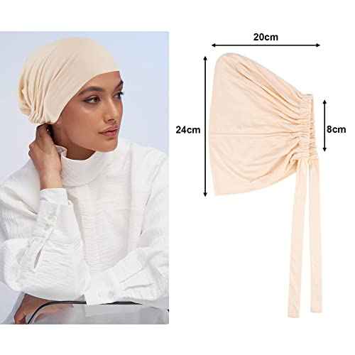 PHOGARY 2 Pcs Women Hijab Undercap, Islamic Muslim Under Hijab Cap Inner Under Scarf Hat Turban with Tie Back Closure