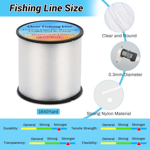 1640Yard/1500m Fishing Wire Nylon String Clear, Acejoz 0.3mm Fishing Line Invisible Hanging Wire Monofilament Line for Hanging Decorations Balloon Crafts