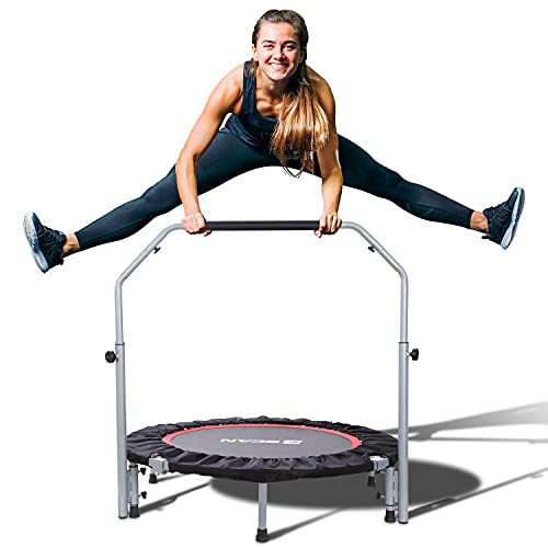 BCAN 40/48" Foldable Mini Trampoline Max Load 330lbs/440lbs, Fitness Rebounder with Adjustable Foam Handle, Exercise Trampoline for Adults Indoor/Garden Workout