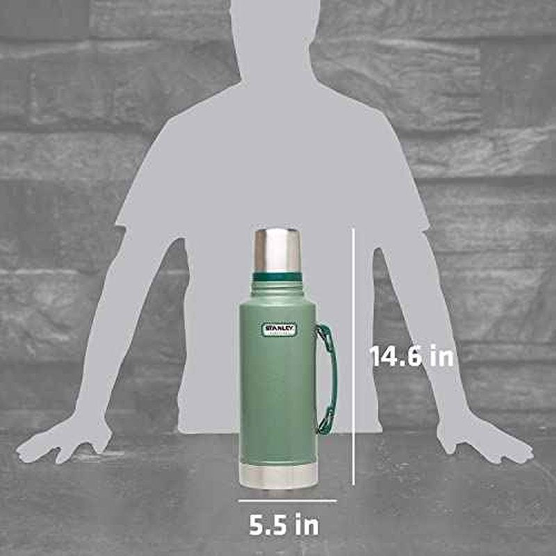 Stanley Heritage Classic Vacuum Bottle with Handle 2.0 qt | Wide Mouth with Leakproof Cup Lid | Keep Drinks Hot Cold for Travel | Insulated Stainless Steel Thermal Bottle | BPA-Free | Hammertone Green