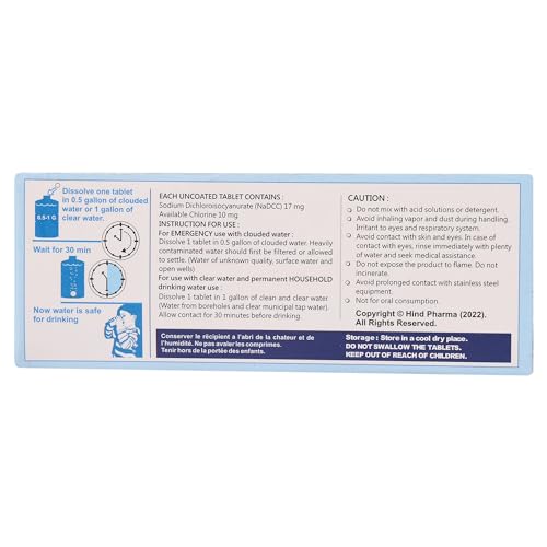 Ef-Chlor Water Purification Tablets (17 mg - 100 Tablets) - Portable Drinking Water Treatment - Ideal for Emergencies, Survival, Travel and Camping, Purifies 1 Gallon Water in 1 Tablet