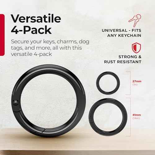 KeySmart Key Ring Clips - Round Carabiner Clip, Stainless Steel, Quick Release Keychain, Key Chain Hooks for Car Keys