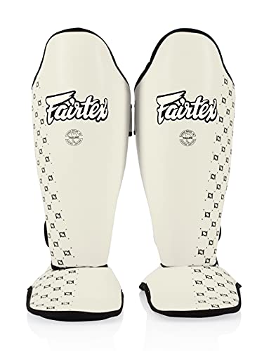 Fairtex SP5 Muay Thai Shin Guards for Men, Women, Kids | Shinguards are Premium, Lightweight & Durable | Extended Protection to Avoid shin splints During Training or Sparring - XSmall,White