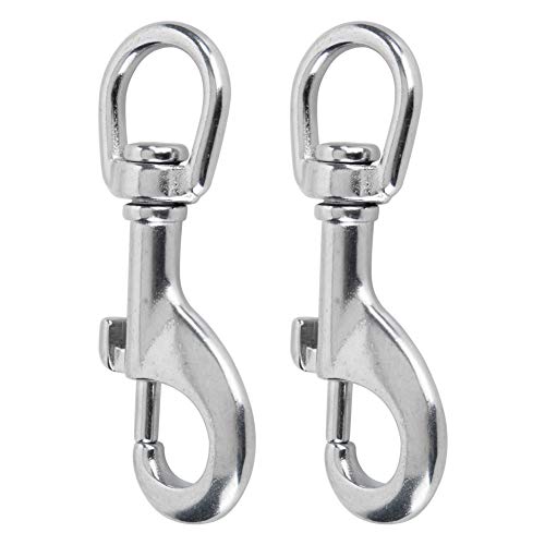 AOWESM Swivel Eye Bolt Snap Hooks, Marine Grade Stainless Steel 316 Scuba Diving Clips, Heavy Duty Single Ended Trigger Clasp Pet Buckle Flagpole Clips (2 Pieces) (80MM Silver)