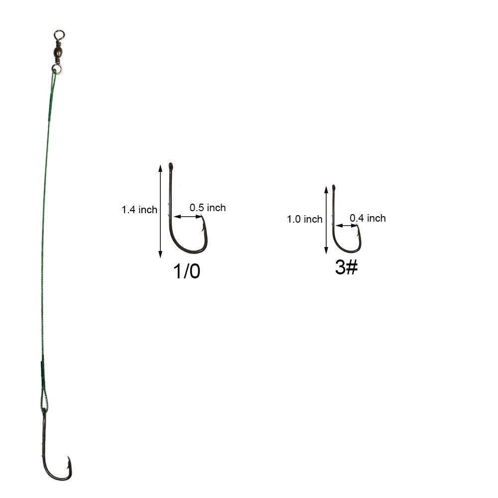 20pcs Wire Leader Hook Rigs Baitholder Fishing Hook Nylon Coated Fishing Wire Leader with Swivel (6.5inch Green, 3/0-20pcs)