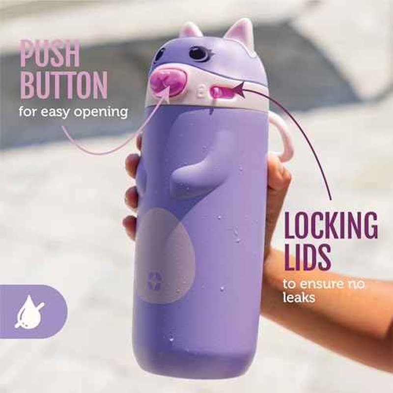 Ello Ellies 12oz Vacuum Insulated Stainless Steel Kids Water Bottle with Straw and Built-in Carrying Handle and Leak-Proof Locking Lid for School Backpack, Lunchbox and Outdoor Sports, Dino