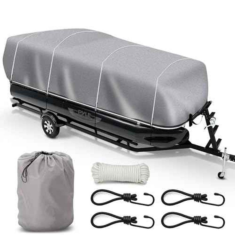 Pyle Boat Cover for Deck Boats - 21-24 ft Heavy Duty Pontoon Boat Cover, Waterproof Marine Grade Polyester, UV & Weather Resistant, Fits Beam Width up to 94", Storage Bag,