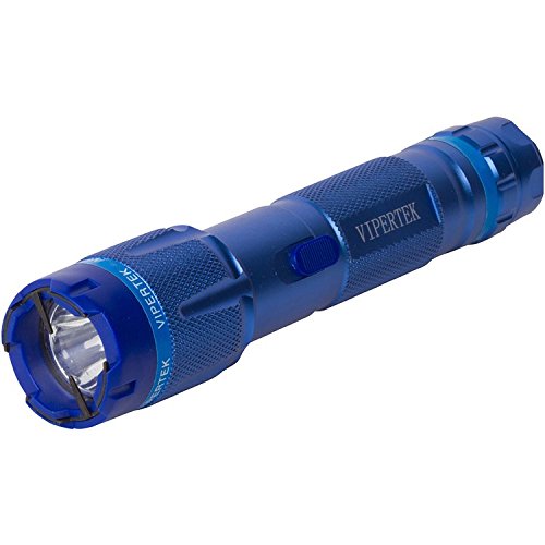 VIPERTEK VTS-T03 Aluminum Stun Gun for Self Defense Rechargeable with LED Flashlight, Blue