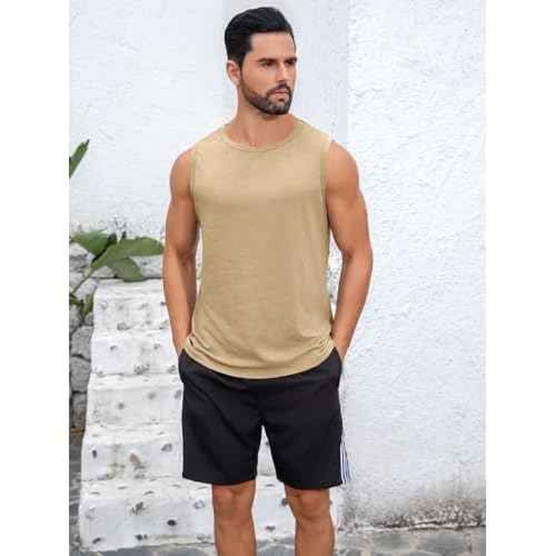 Runcati Mens Sleeveless Tank Tops Workout Cut Off Shirt Muscle Athletic Gym Summer Beach T Shirts