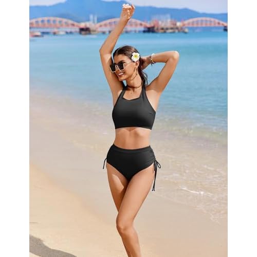 AI'MAGE Womens High Waisted Bikini Sets Cheeky Push Up Two Piece Swimsuits Drawstring Halter Tummy Control Bathing Suit