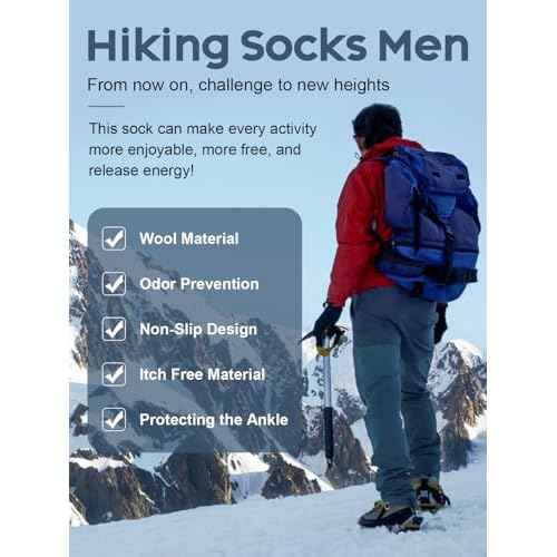 Senker Fashion Merino Wool Hiking Socks for Men, Warm Crew Socks W/Cushion Moisture Wicking for Trekking Work Outdoor
