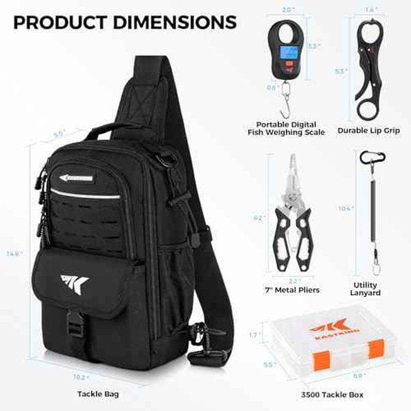 KastKing Everyday Essential Fishing Sling Bag & Tool Set, Fishing Scale & 3500-Tackle Box Waterproof, 7" Fishing Pliers, Lip Gripper - Fishing Gear and Gift for Men