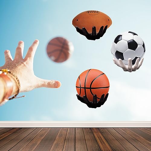 LOCZAR Basketball Holder, Hand Sculpture Ball Holder Wall Mount Art Decor Stand Storage Rack Organizer Display Case Man Cave for Football Soccer Gift Ideas for Him Men Boys Gamers (Black Ball Holder)