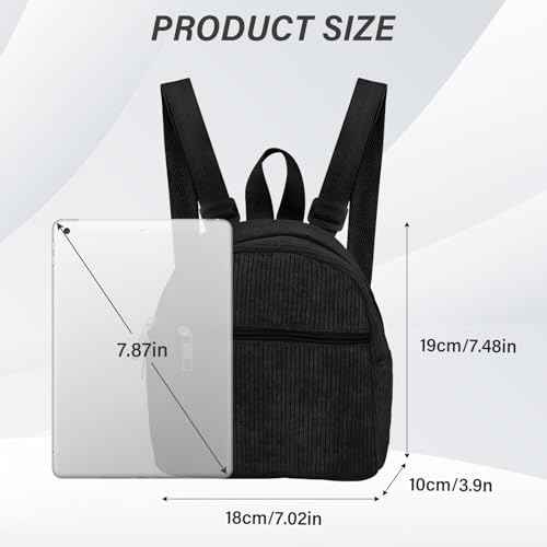 Cute Mini Backpacks, Corduroy Tiny Backpack Small Backpack for Women and Girls, Portable Ladies Backpacks (black)