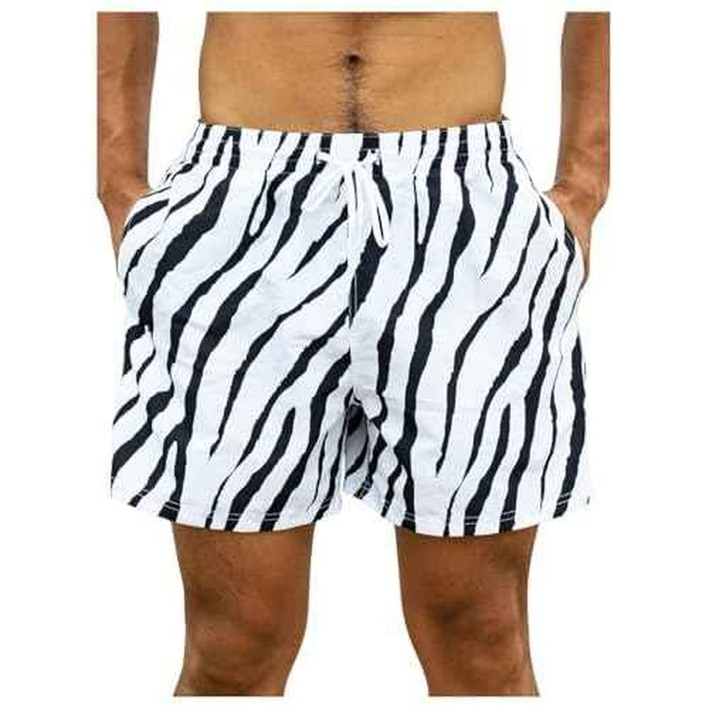 WDIRARA Men's Zebra Stripe Drawstring Waist Swim Trunks Beach Shorts Sports Running Bathing Suits with Mesh Lining