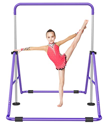 RINREA Gymnastic Bars for Kids with Adjustable Height, Folding Gymnastic Training Kip Bar, Junior Expandable Horizontal Monkey Bar for Home