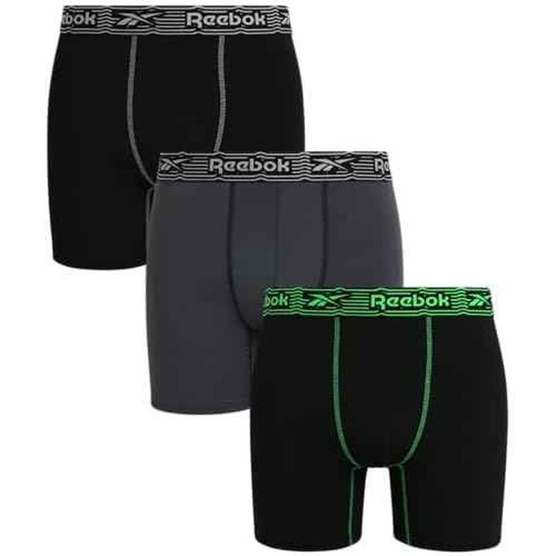 Reebok Mens Boxer Briefs - 3 Pack Stretch Moisture Wicking 6¡± Inseam Mens Underwear with Contour Pouch Boxers for Men