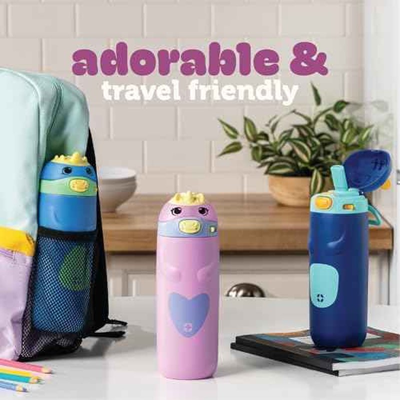 Ello Ellies 12oz Vacuum Insulated Stainless Steel Kids Water Bottle with Straw and Built-in Carrying Handle and Leak-Proof Locking Lid for School Backpack, Lunchbox and Outdoor Sports, Dog