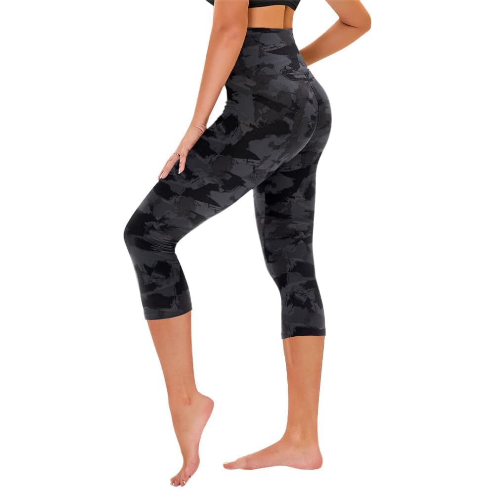 TNNZEET Capri Leggings for Women - Tummy Control Black Leggings with Pockets High Waisted Yoga Pants Workout Cycling Leggings