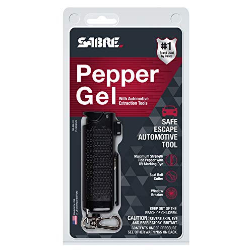 SABRE Safe Escape 3-In-1 Pepper Gel With Window Breaker Seat Belt Cutter, Maximum Strength Pepper Spray, Snap Clip Keychain for Easy Carry & Fast Access, Easy to Use Fast Flip Top Safety, 0.54 fl oz