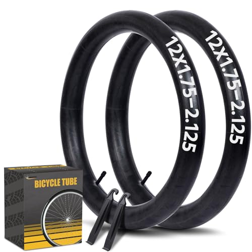 2 Pack 12 Inch Bike Tube AV32mm Schrader Valve, Bicycle Inner Tube with 2 Tire Levers Fit 12 x 1.75/1.9/1.95/2.0/2.1/2.125, Butyl Rubber Inner Tube for Kids/Mountain/MTB Bike