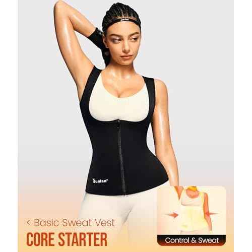 Junlan Sauna Suit for Women Waist Trainer Vest for Women Sweat Tank Top Shaper for Women with Zipper