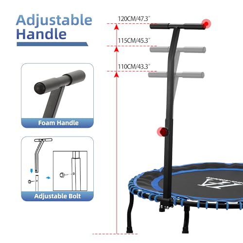 Vimexciter 40" Foldable Mini Fitness Trampoline with Adjustable Foam Handle, Exercise Rebounder for Adults Kids Indoor/Garden Exercise, Max Load 330lbs, Blue