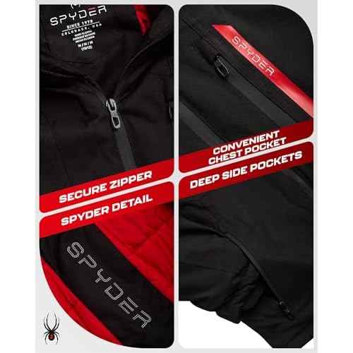 Spyder Boys Winter Ski Jacket - Insulated Soft Shell Water Resistant and Windproof Snowboard Winter Coat with Detachable Hood, Size 10-12, Black