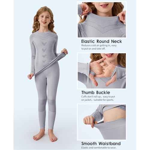 beautyin Thermal Underwear for Kids Athletic Thermals Top and Bottom Set Boys Girls Long Johns Set Winter Base Layer