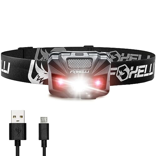 Foxelli LED Headlamp Rechargeable – Ultralight USB Rechargeable Headlamp Flashlight for Adults & Kids, Waterproof Head Lamp with Red Light for Running, Camping, Hiking & Outdoor