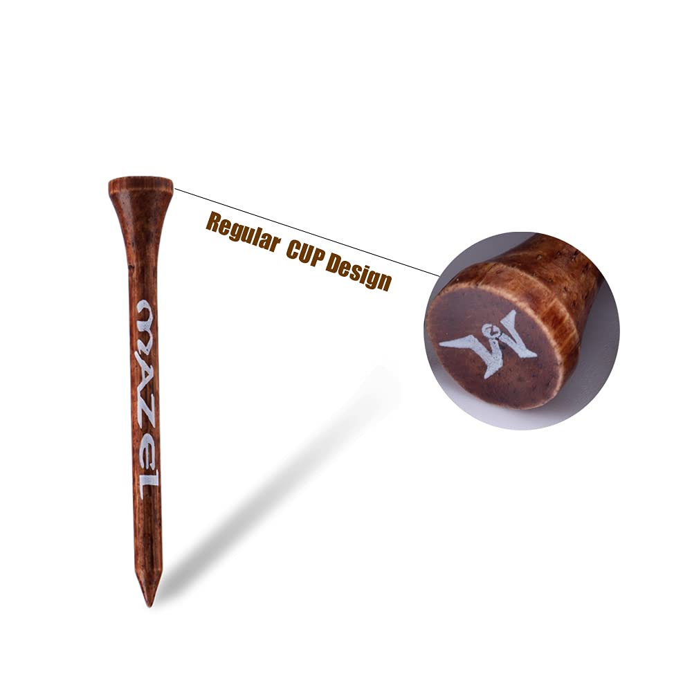 MAZEL Natural Wood/Bamboo Golf Tees 2 3/4 Inch & 3 1/4 Inch,Pack 50 or 120,Reduce Friction & Side Spin,More Stable Golf Tees (50 Pack(25 * 2-3/4"+25 * 3-1/4"),Black &Brown)