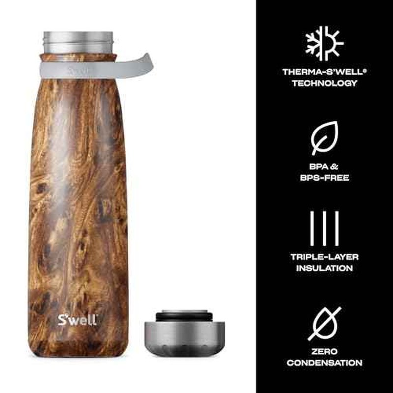S'well Stainless Steel Traveler With Handle, 40oz, Teakwood, Triple Layered Vacuum Insulated Containers Keeps Drinks Cold for 60 Hours and Hot for 20, BPA Free, Easy Carrying On the Go