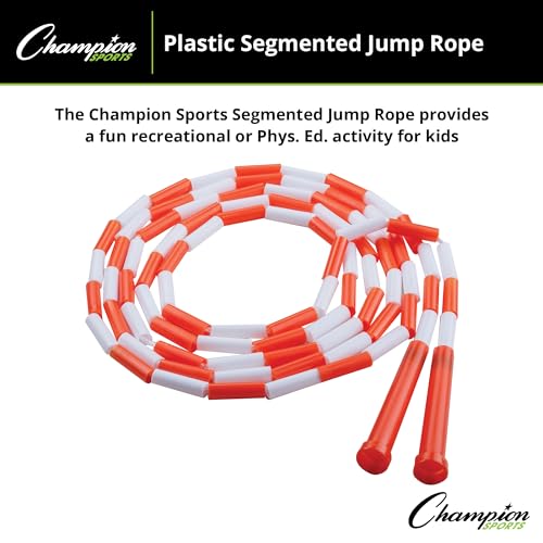 Champion Sports Classic Plastic Segmented Beaded Jump Ropes - Phys. Ed, Gym, Fitness and Recreational Use, 10'L, Orange/White