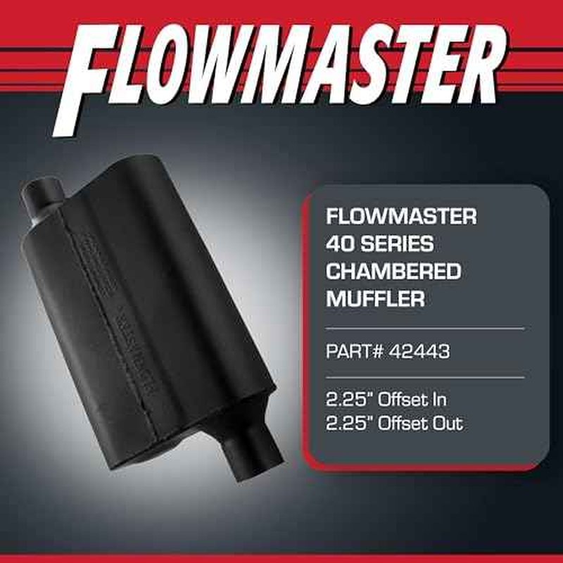 Flowmaster 40 Series Original Chambered Muffler ? 2.25¡± Offset In / 2.25¡± Offset Out ? Aggressive Sound ? 16-Gauge Aluminized Steel ? For Muscle Cars, Street Rods, Trucks & SUVs (42443)