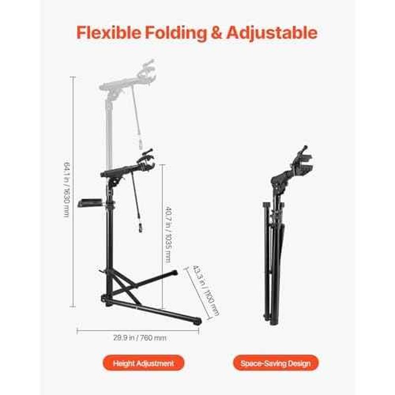 VEVOR Bike Repair Stand, 85 lb Heavy-duty Bicycle Work Stand with 40.7-64.1 in Adjustable Height & Magnetic Tool Tray, Foldable Bicycle Maintenance Rack, Shop Home Mechanics for Mountain & Road Bike
