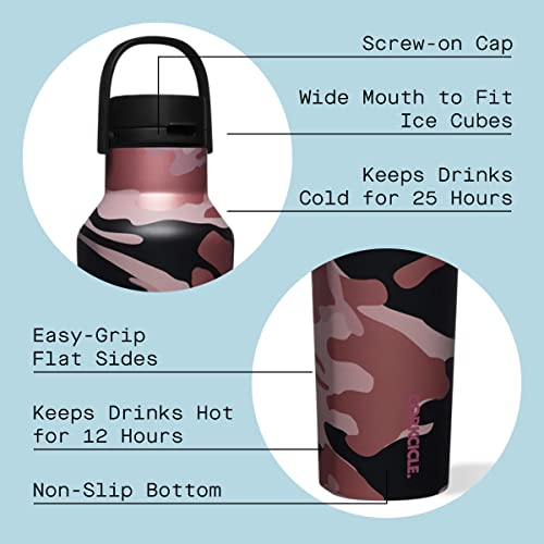 Corkcicle Insulated Canteen Travel Water Bottle, Triple Insulated Stainless Steel, Easy Grip Straw Mouth, Keeps Beverages Cold for 25 Hours or Warm for 12 Hours, 20oz, Rose Camo