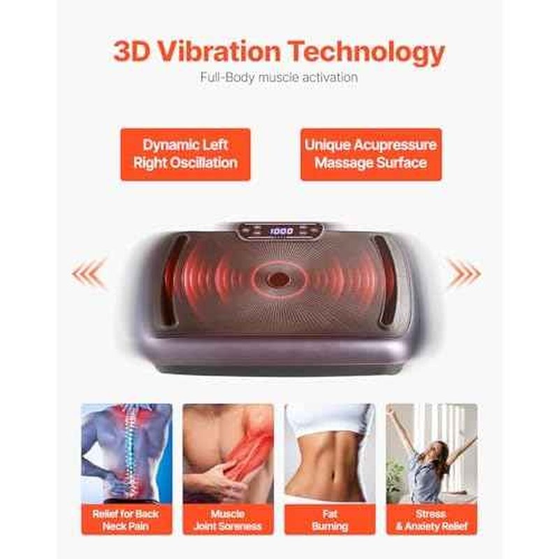 VEVOR Vibration Plate Exercise Machine, Whole Body Shaker for Lymphatic Drainage and Weight Loss, Home Workout Gym Fitness Equipment with 2 Resistance Bands, Vibrating Platform for Women Men