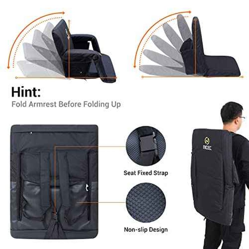 Nice C Heated Massage Stadium Seats, Floor Chair, Bleacher Seats, Reclining Waterproof Cushion, Foldable, Thick Padding, with Shoulder Straps & Side Pockets