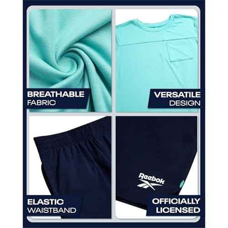 Reebok Boys Athletic Shorts Set - 2 Piece Summer Clothes Outfit with Pocket Tee and Boys Running Shorts for Active Kids