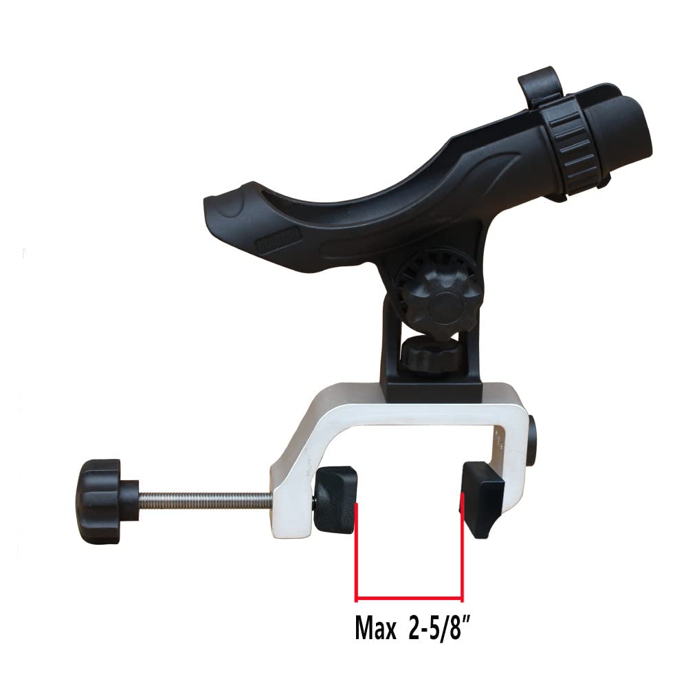 Brocraft Power Lock Fully Adjustable Rod Holder with Aluminum Large Opening Clamp / Jon Boat Rod Holder / Clamp On Rod Holder