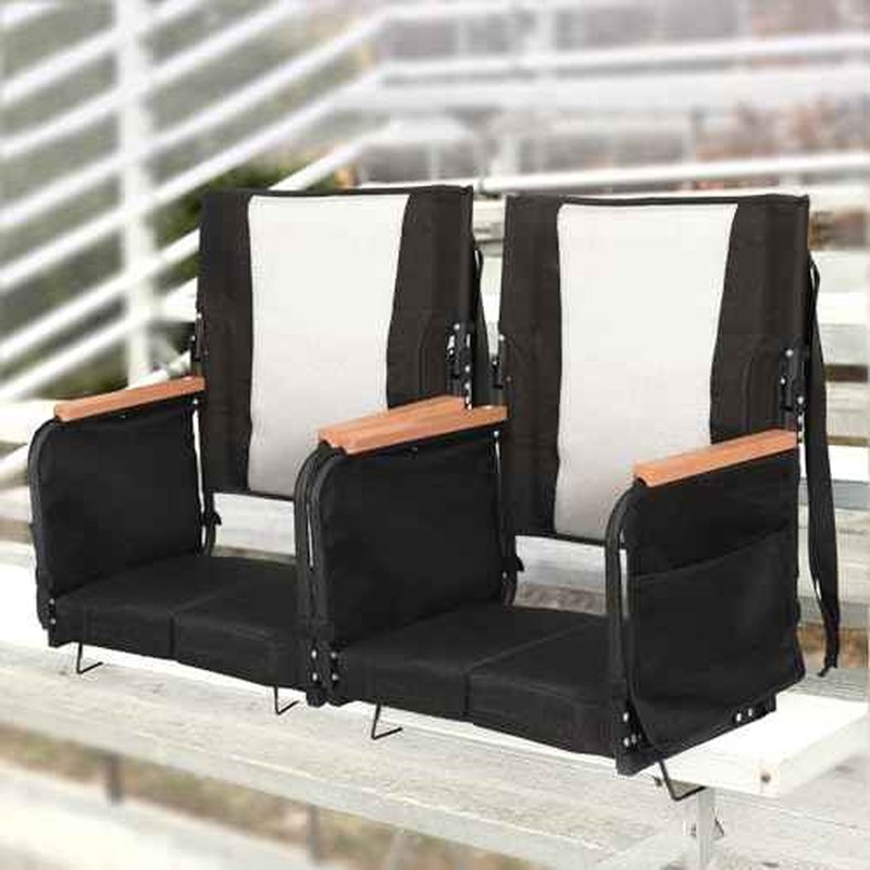 Extra Wide Stadium Seats with Back Support, Bleacher Chairs with High Back and Cushion, Padded Portable Fording Bleacher Seat with Armrests, Cup Holder and Storage Pockets (Grey)