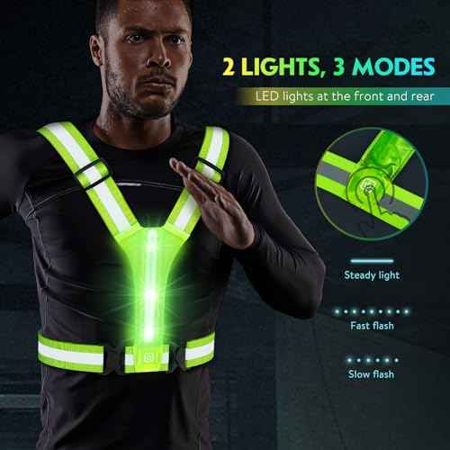 Simket Led Reflective Vest Running Gear, High Visibility Reflective Running Gear Rechargeable Adjustable Led Running Vest, Safety Night Running Gear for Men Women